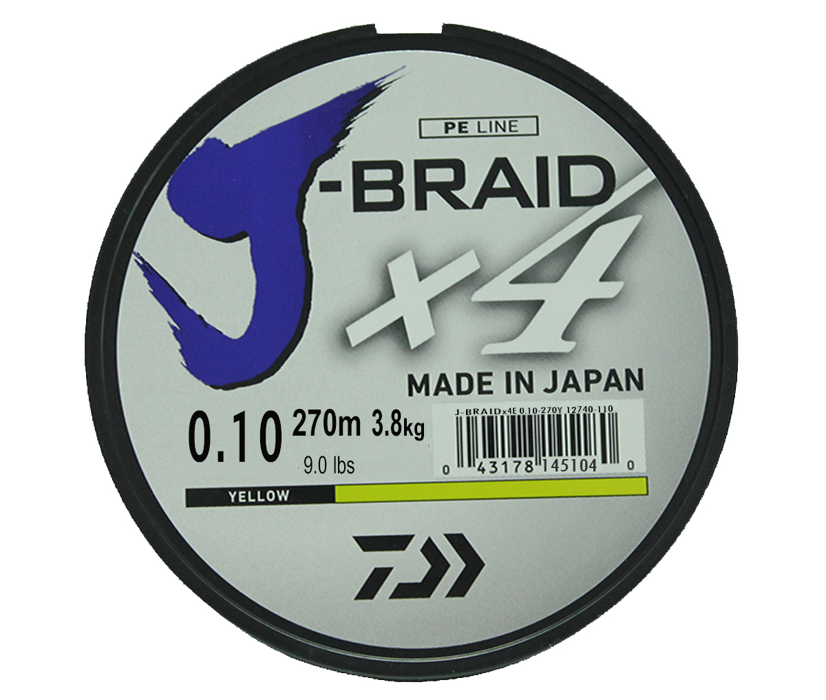 Леска плетеная DAIWA "J-Braid X4" 0,10мм 270 (флуор.-желтая)