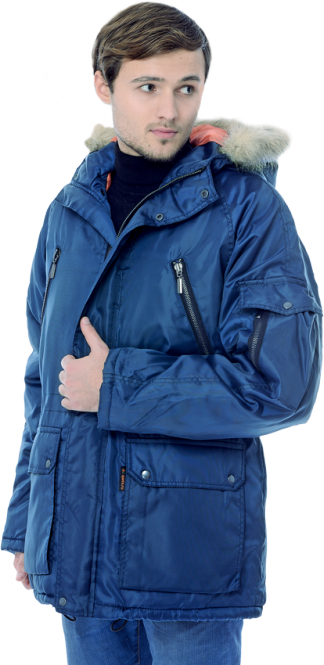 Куртка удлинённая мужская "Аляска" зимняя. т-синяя
