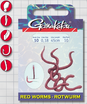 Крючок GAMAKATSU BKD-5260B Red Worm 60см №4 d поводка 025 (10шт.)