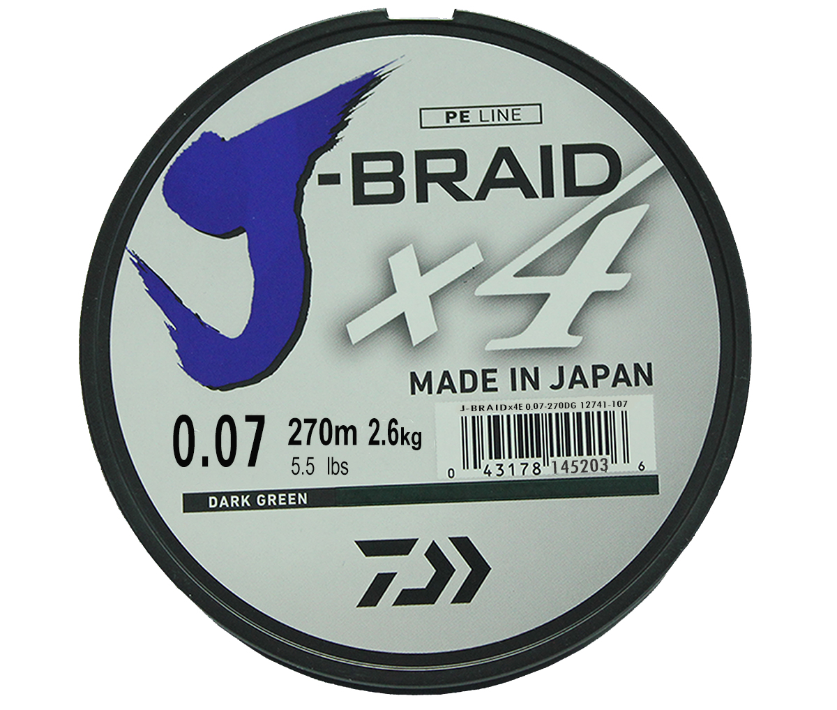 Леска плетеная DAIWA "J-Braid X4" 0,07мм 270 (зеленая)