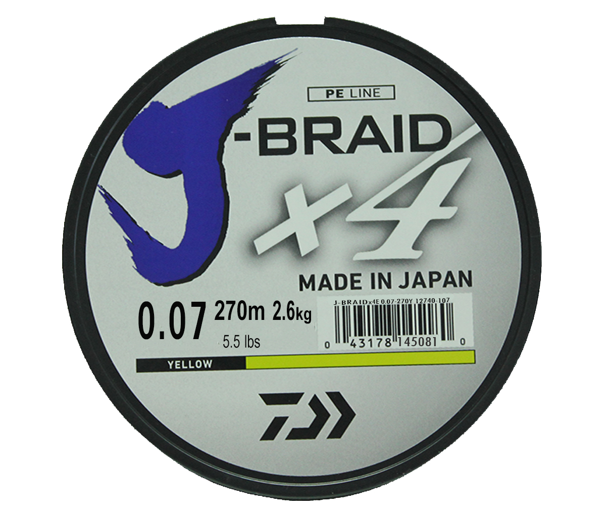 Леска плетеная DAIWA "J-Braid X4" 0,07мм 270 (флуор.-желтая)