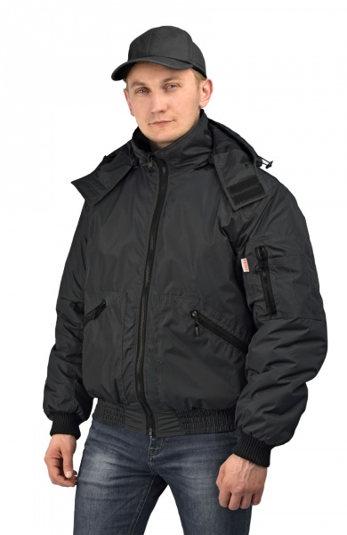 Куртка мужская "Бомбер" демисезонная тк.Джордан чёрная (с капюшоном)