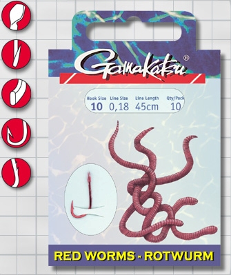 Крючок GAMAKATSU BKS-5260R Red Worm 45см №4 d поводка 025 (10шт.)