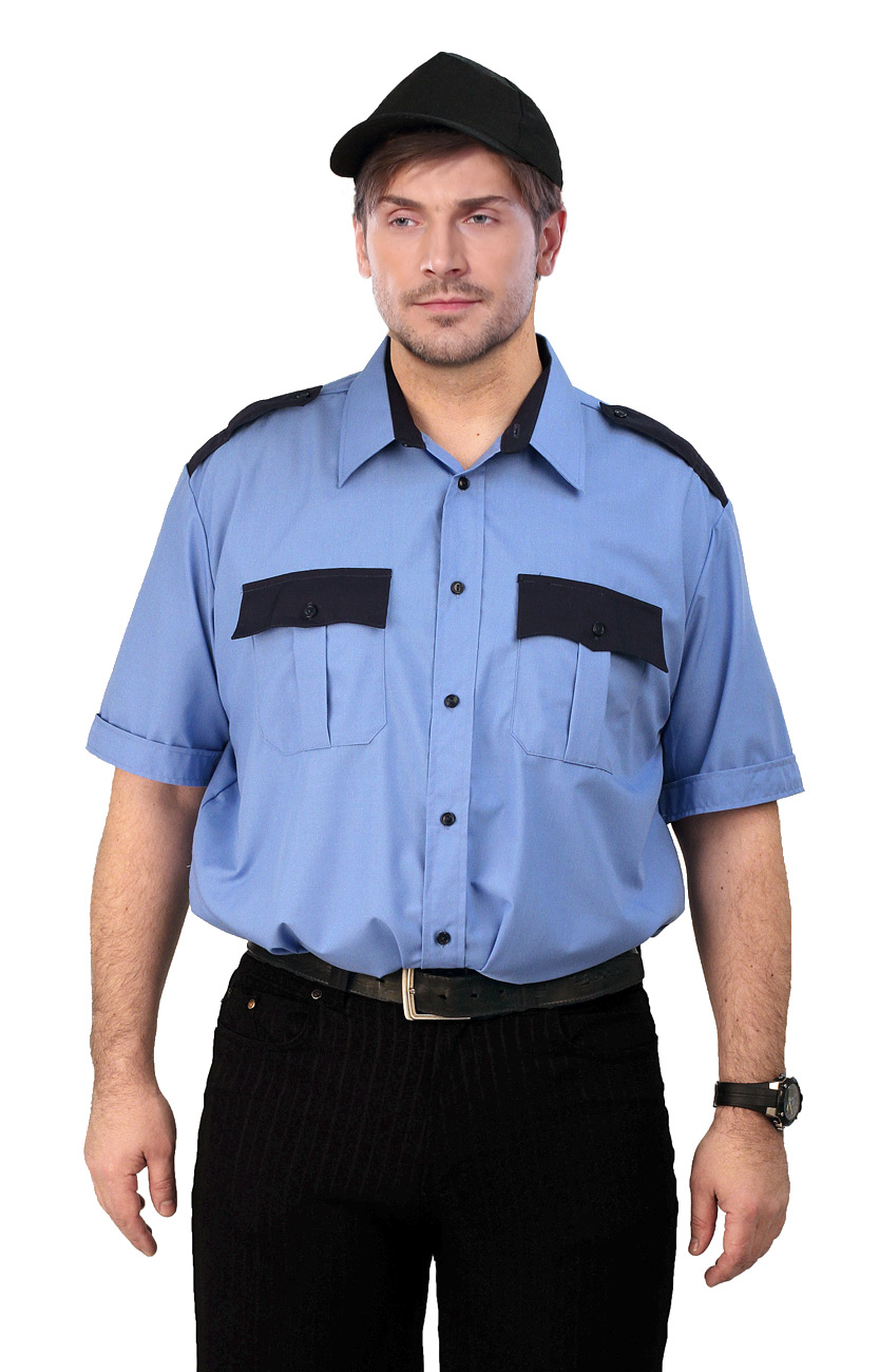 Рубашка мужская "Охрана" (кор. рукав) голубая с черным