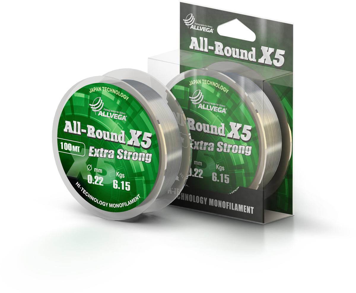 Леска  ALLVEGA  "ALL-ROUND X5" 0.22мм (100м) (6,15кг) (прозрачная)