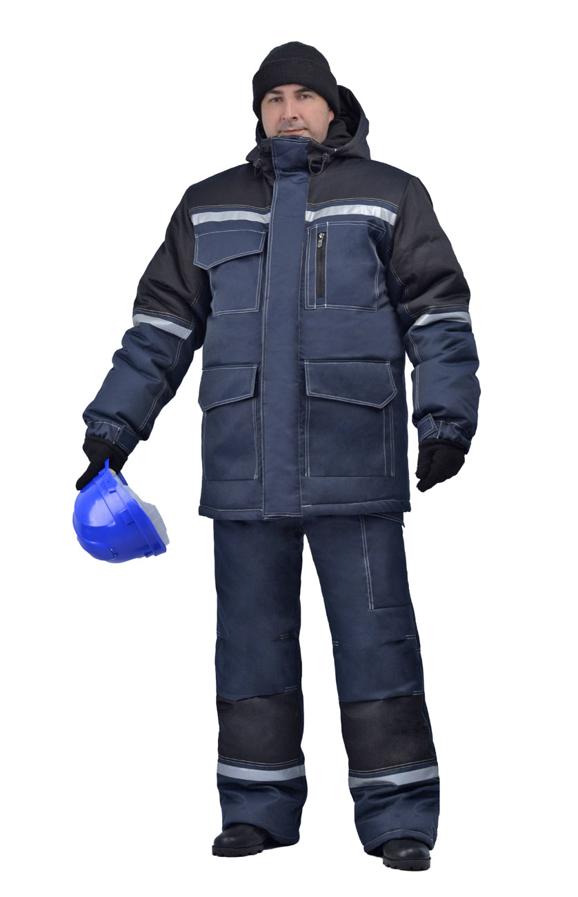 Костюм мужской "Инженер" (Термофайбер)  зимний т-синий с черным (Амулет)