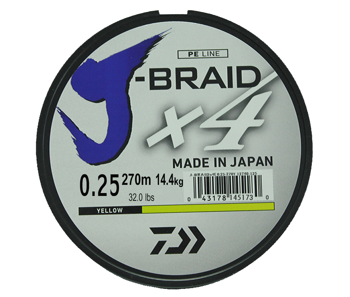 Леска плетеная DAIWA "J-Braid X4" 0,25мм 270 (флуор.-желтая)